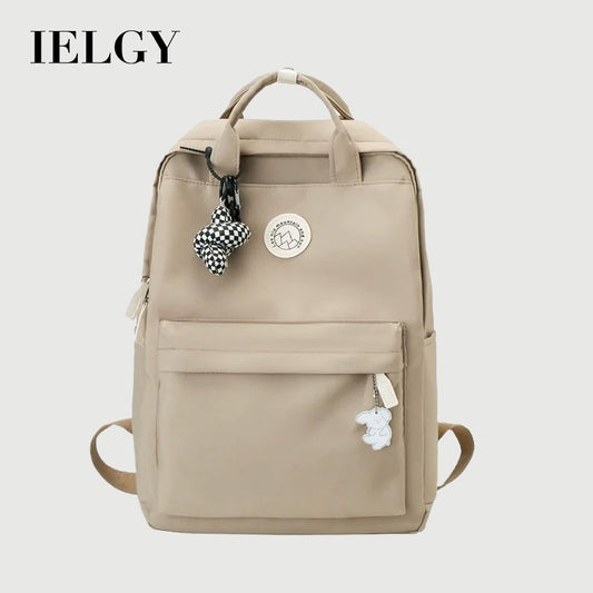 Ielgy Ladies Korean Version Trendy Large-Capacity Portable Backpack Solid Color Simple College Students Class