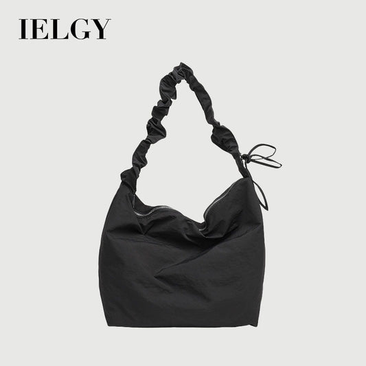 Ielgy Japanese Casual Drawstring Handbag Small Fresh Pleated Shoulder Fashion Nylon Cloth Crossbody Bag