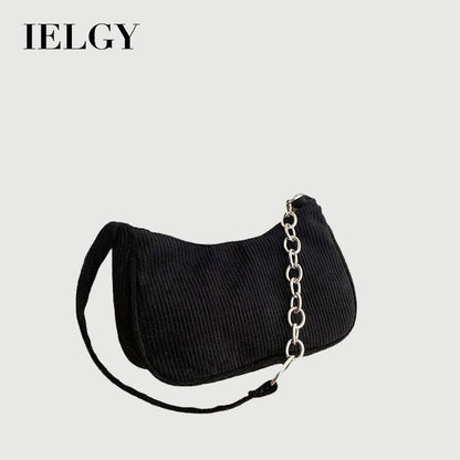 Ielgy Ladies Portable Small Square Bag Plush Shoulder Fashion Retro Corduroy Underarm Baguette Bag