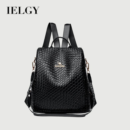 Ielgy Popular Woven Leather Backpack Multifunctional Anti-theft Student School Bag Travel Backpack
