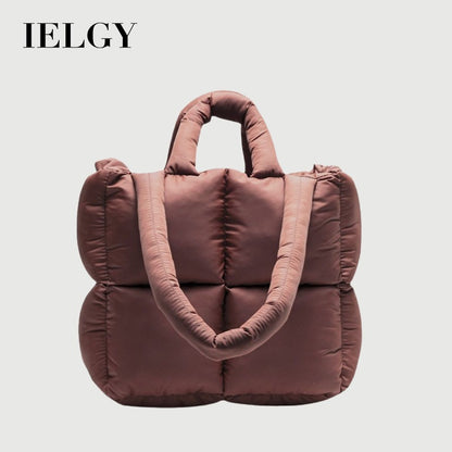 Ielgy European American Niche Design Rhombus Square Tote Bag Puff Soft Cotton-Filled Pillow Bag Shoulder Armpit Bag