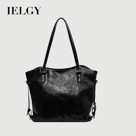 Ielgy Oil Leather Large-Capacity Messenger Bag All-Match Shoulder Commuter Fashion Tote Bag