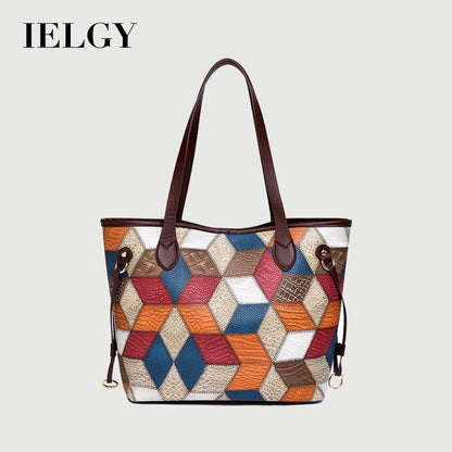 Ielgy Ladies Fashion Stitching Tote Bag Contrast Color Handbag Large Capacity Child-Mother Bag