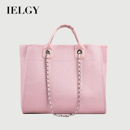 IELGY fashion texture one shoulder large capacity canvas chain tote bag for women