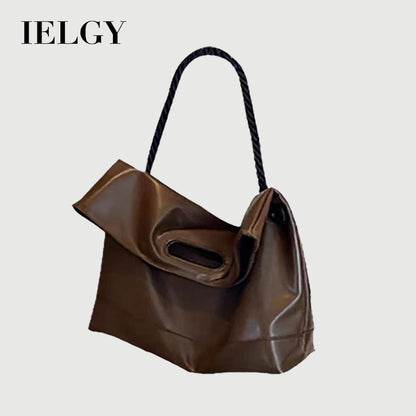 Ielgy Ladies Simple Commuter Soft Leather Tote Bag Student Class Shoulder Messenger Bag