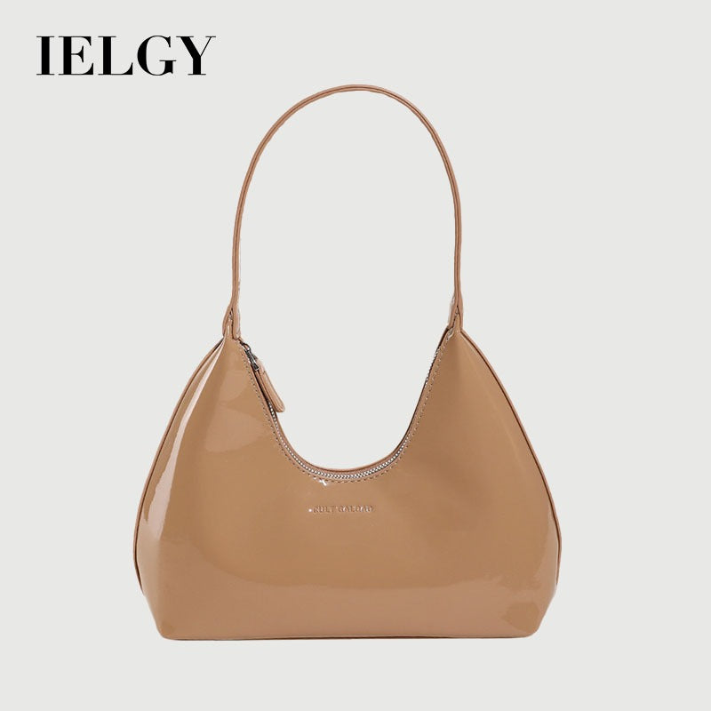 Ielgy Ladies Patent Leather Bag Baguette Crescent Bag Ladies Shoulder Handbag Texture Fashion Underarm Bag