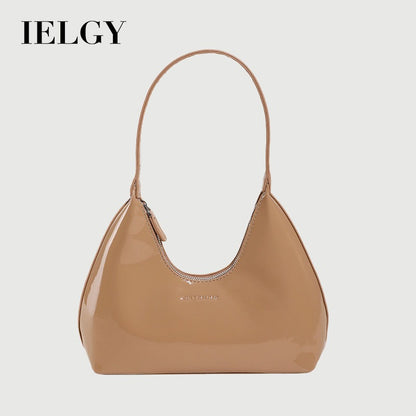 Ielgy Ladies Patent Leather Bag Baguette Crescent Bag Ladies Shoulder Handbag Texture Fashion Underarm Bag