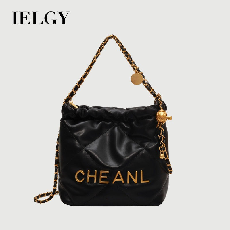 Ielgy Ladies Diamond Chain Bag Trendy Fashion Texture Tote Bag Large Capacity Bucket Bag