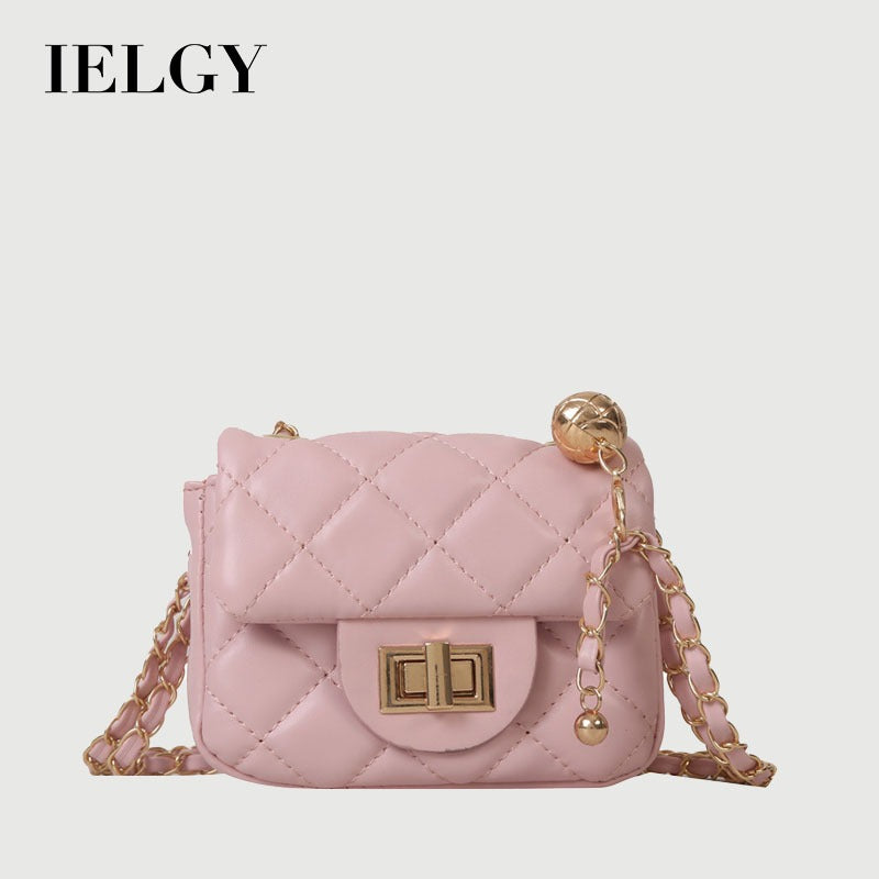Ielgy Ladies Diamond Chain Mini Bag Lock Fashion Simple One-Shoulder Cross-Body Small Square Bag