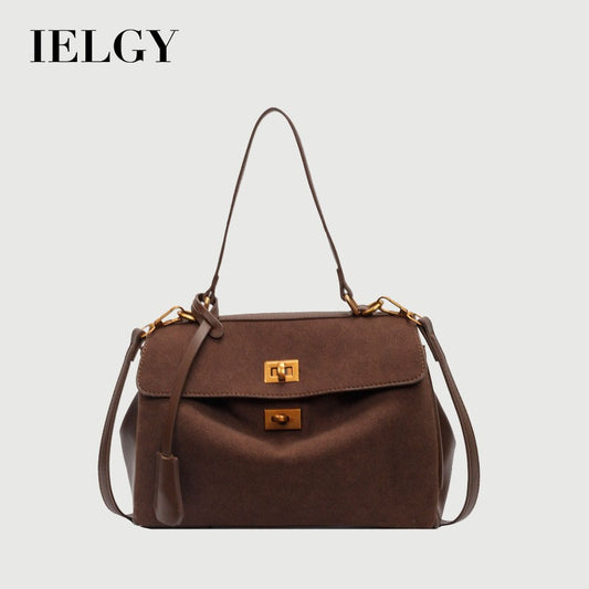 Ielgy Retro High-End Feeling Large-Capacity Shoulder Bag Autumn Winter Frosted Commuter Cross @
