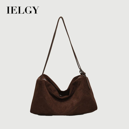 Ielgy Retro Matte Suede Tote Bag Large Capacity Commuter Armpit Order Shoulder Bag