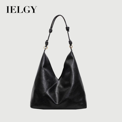Ielgy Retro Large-Capacity Shoulder Tote Bag High-End Fashion Casual Commuter Messenger Bag