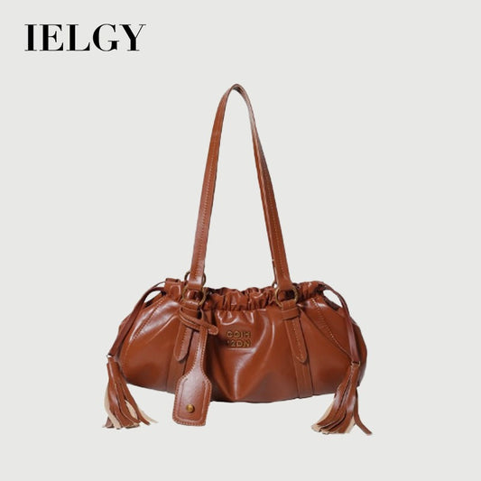 Ielgy Retro Large-Capacity Autumn Winter All-Match Casual Shoulder Bag Simple Work Commuter Tote Bag