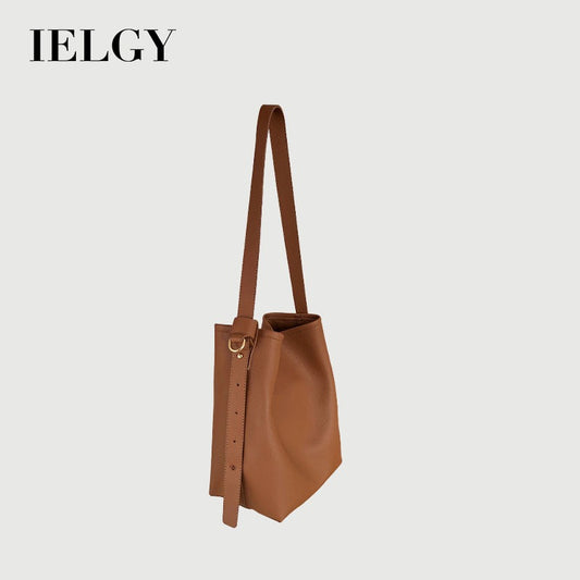 Ielgy Texture Large Bag Fashion Shoulder Messenger Bag Work Commuter Large Capacity Soft Leather Bucket Bag