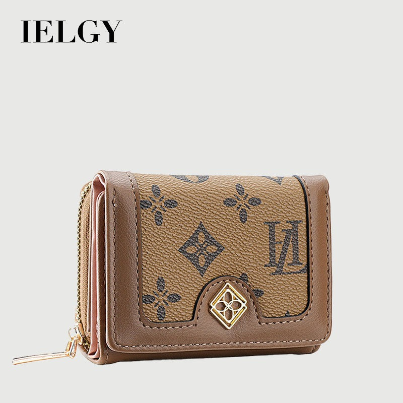 Ielgy Ladies Wallet Short Tri-Fold Card Holder All-Match Classic Presbyopic Coin Purse Fashion Small Wallet