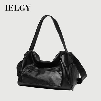 Ielgy Sports Fitness Handbag Short-distance Travel Large-capacity Duffel Bag Fashion Soft Leather Cross-body Bag