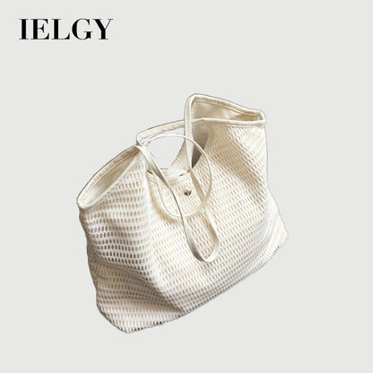 Ielgy Ladies Korean Version Canvas Beach Bag Small Fresh Large Capacity Fishnet Tote Bag