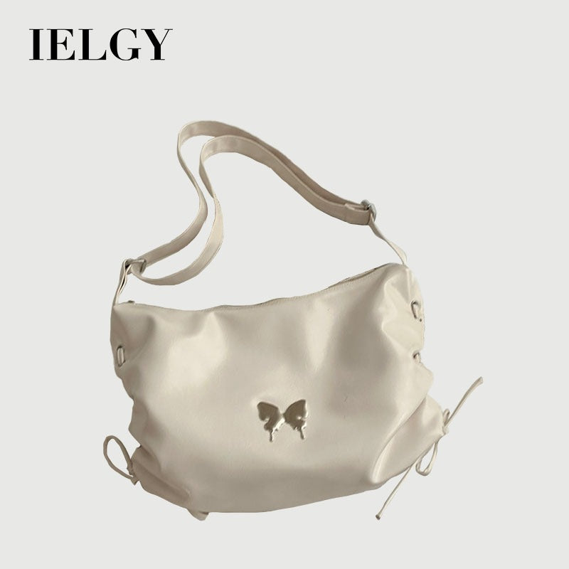 Ielgy Ladies Black Niche Underarm Bag Cool Casual Large-Capacity Cross-Body Commuter Tote Bag