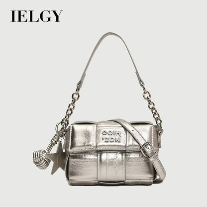 Ielgy All-Match Silver Feel One-Shoulder Messenger Woven Small Square Bag High-End Mobile Phone