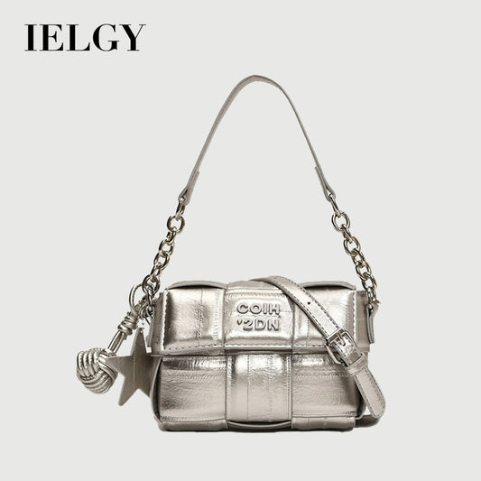 Ielgy All-Match Silver Feel One-Shoulder Messenger Woven Small Square Bag High-End Mobile Phone
