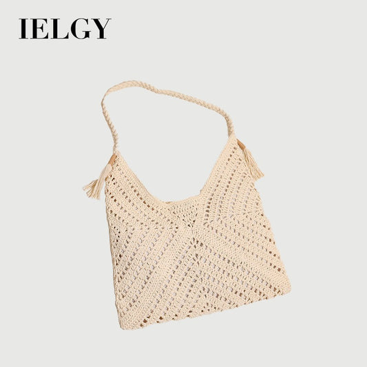 Ielgy All-Match Triangle Hollow Cross-Body Cotton Thread Woven Female Bag Leisure Straw Woven Vac