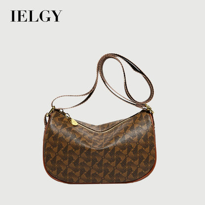 Ielgy Ladies Brown Casual Simple All-Match Embossed High-End Sense One-Shoulder Diagon