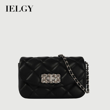 Ielgy Ladies Black Diamond Small Golden Ball Chain Small Square Bag Fashionable All-Match Shoulder Messenger Bag
