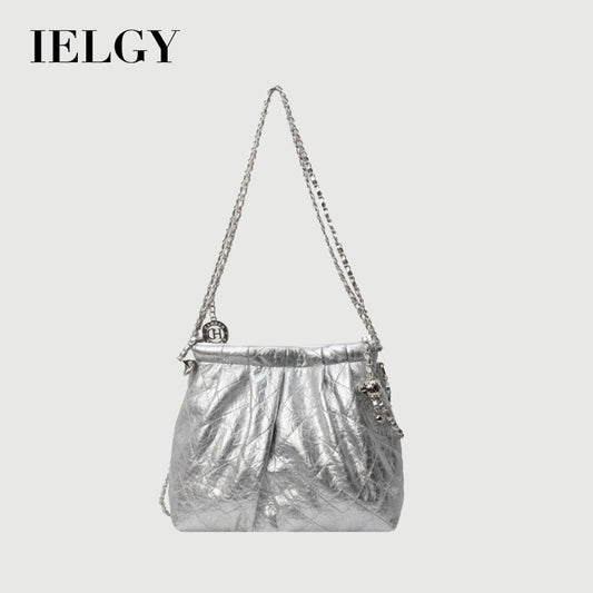 Ielgy Ladies Silver Tote Bag Korean Version Work Commuter Large-Capacity Pleated One-Shoulder Armpit Bag
