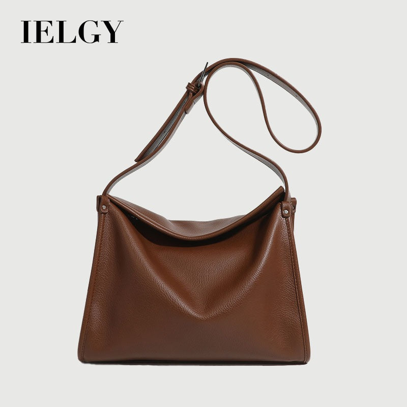 Ielgy Ladies Retro Large-Capacity Commuter Underarm Bag Simple Solid Color Soft Surface Small Square Bag Shoulder Messen