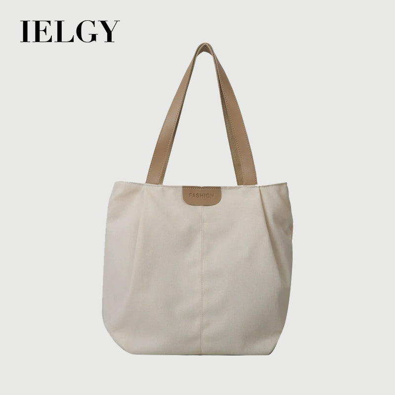 Ielgy Large-Capacity Canvas Fashion Casual Solid Color One-Shoulder Portable Commuter Tote Bag