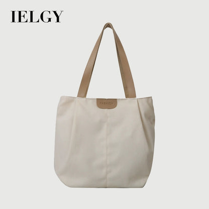 Ielgy Large-Capacity Canvas Fashion Casual Solid Color One-Shoulder Portable Commuter Tote Bag