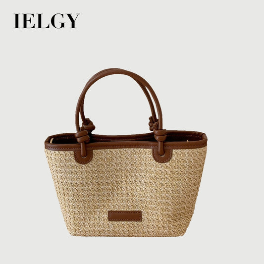 Ielgy Beach Style Portable Woven Small Bag Shoulder Cross-body Vegetable Basket Bucket Straw Bag