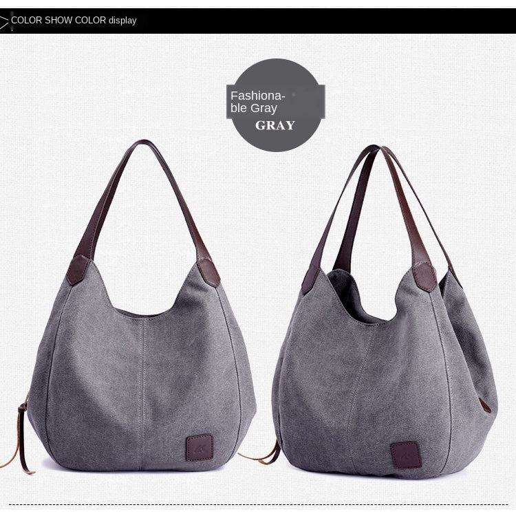 New canvas bag female bag fashion wild art simple shoulder bag multi-compartment leisure big bag