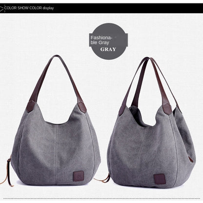 New canvas bag female bag fashion wild art simple shoulder bag multi-compartment leisure big bag