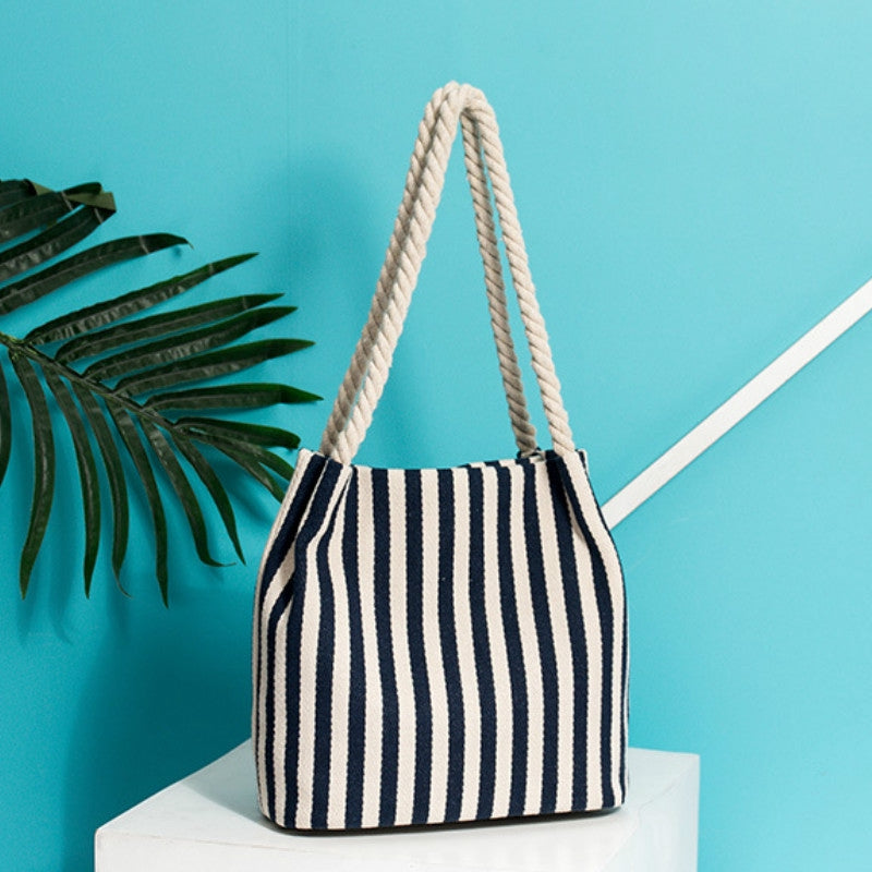 IELGY summer creative print striped one-shoulder cotton bag storage bag European and American fashion female bag