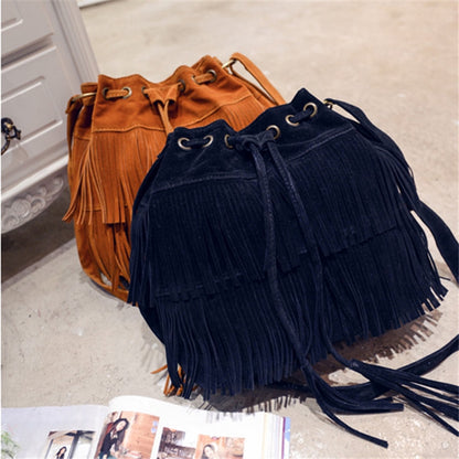 New women bag tassel bucket bag shoulder bag