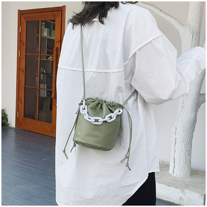IELGY Women's bag popular solid color simple bucket bag all-match one shoulder Crossbody Western style casual