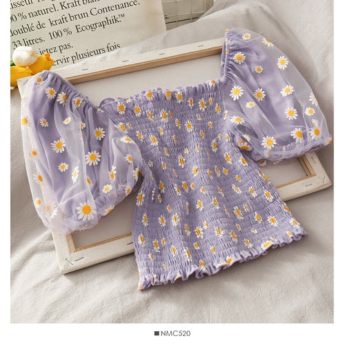 IELGY Little said chrysanthemum short sleeve women's puff sleeve shirt