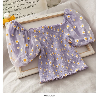 IELGY Little said chrysanthemum short sleeve women's puff sleeve shirt