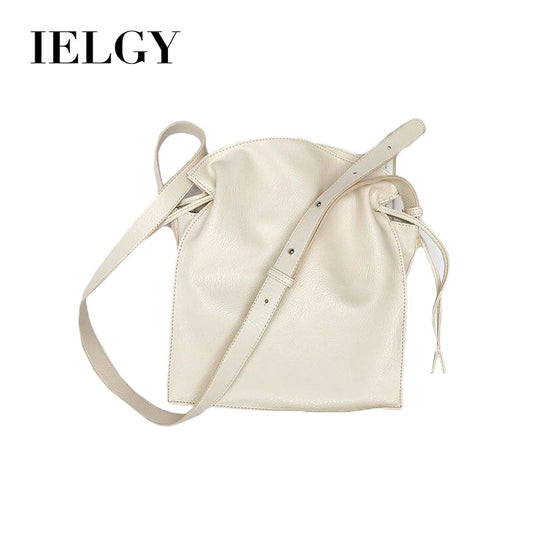IELGY Solid color drawstring bucket bag shoulder bag big soft pu