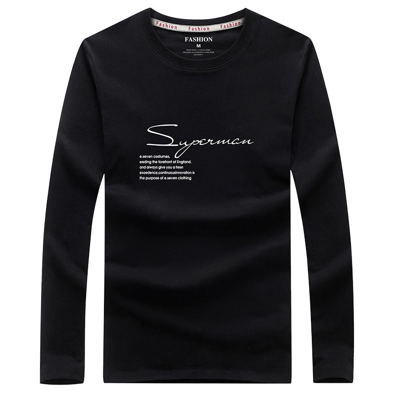 IELGY Men's clothes large size fashion casual Korean version t-shirt black long sleeve all-match round neck