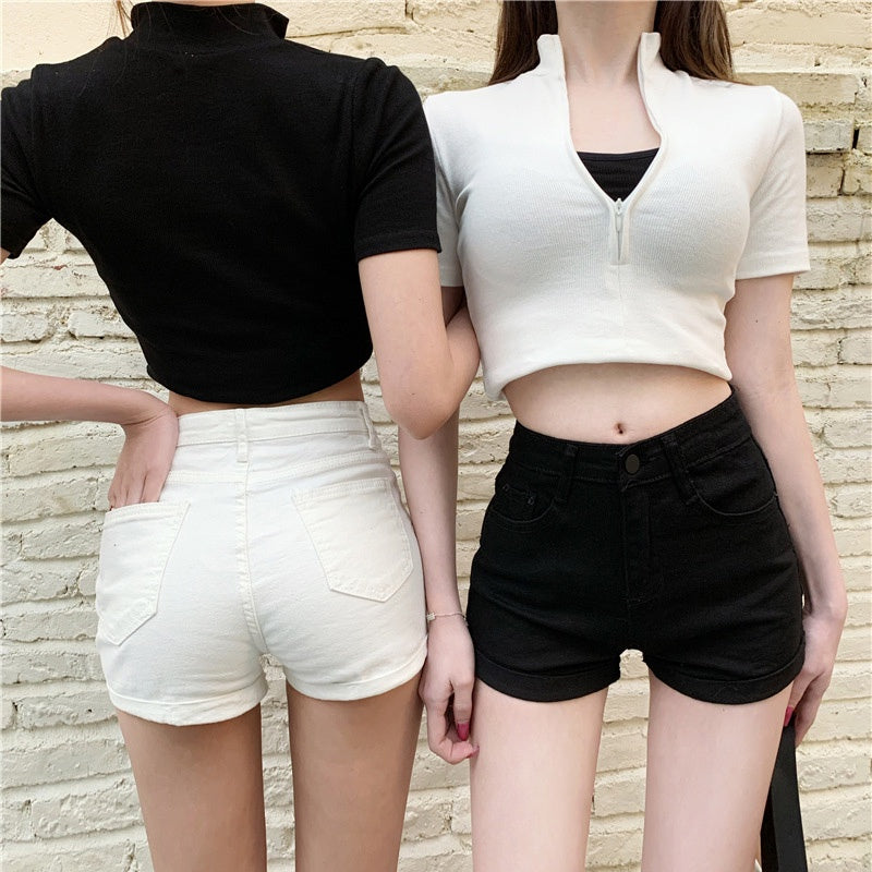 IELGY denim shorts women's summer new elastic a-line high waist skinny tights