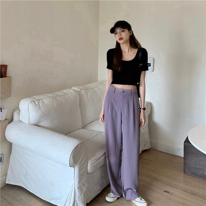 IELGY Summer purple women's wide trousers purple Wide-legged Pants