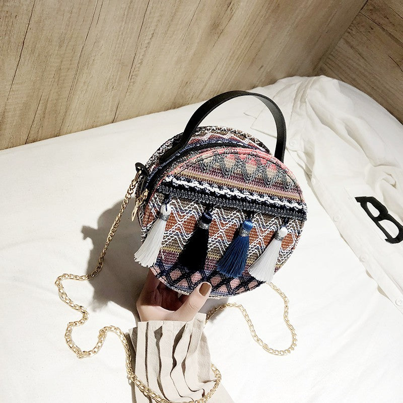 IELGY New round straw Staggered Handbags