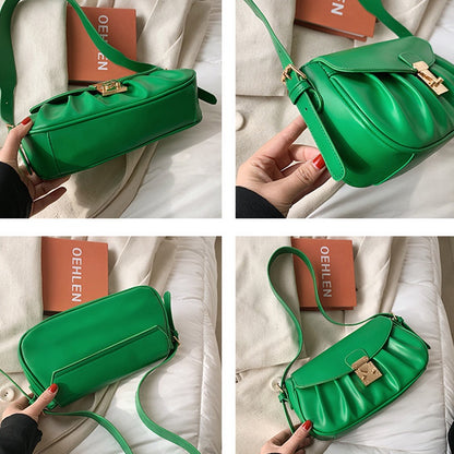 IELGY one shoulder handbag underarm bag green European and American retro Fashion lock buckle large capacity metal decoration adjustable shoulder strap