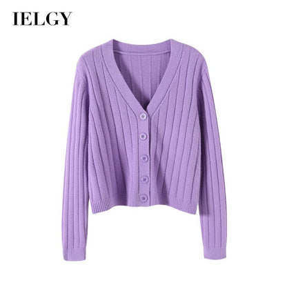 IELGY fashion solid color button outer loose long-sleeved v-neck knitted cardigan women