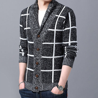 IELGY Men's clothes cardigan knitted plaid simple jacket casual all-match Korean version stylish