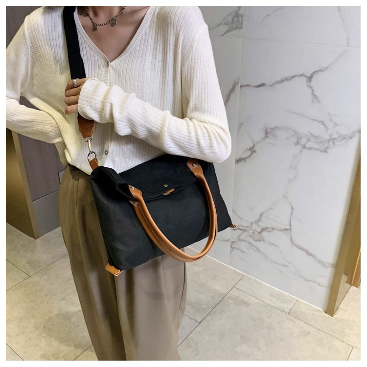IELGY Woman's bag Casual Large capacity Official document Crossbody One shoulder Black Canvas White Large