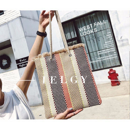 IELGY New Weave Stripe Tote Bag Korea chic bag straw bag