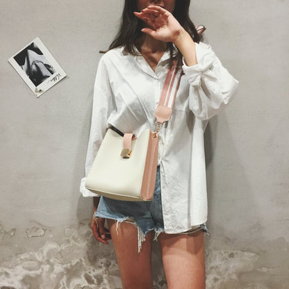 Wide shoulder strap contrast multi-layer bucket bag shoulder bag